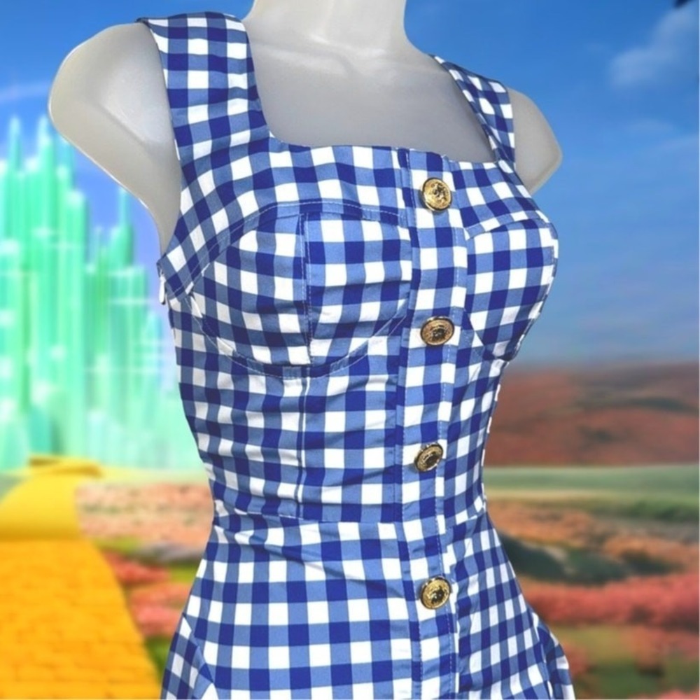 NWT XS Dorothy Blue Gingham Ruffled Dress A-Line Costume Outfit Wizard Oz Wicked - Picture 3 of 6